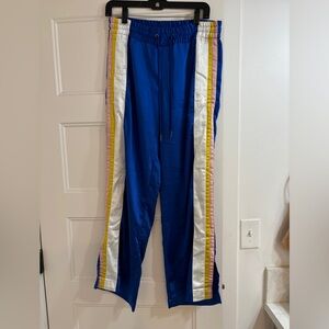 Pam & Gela Blue Track Pants with White, Yellow & Pink Side Stripes